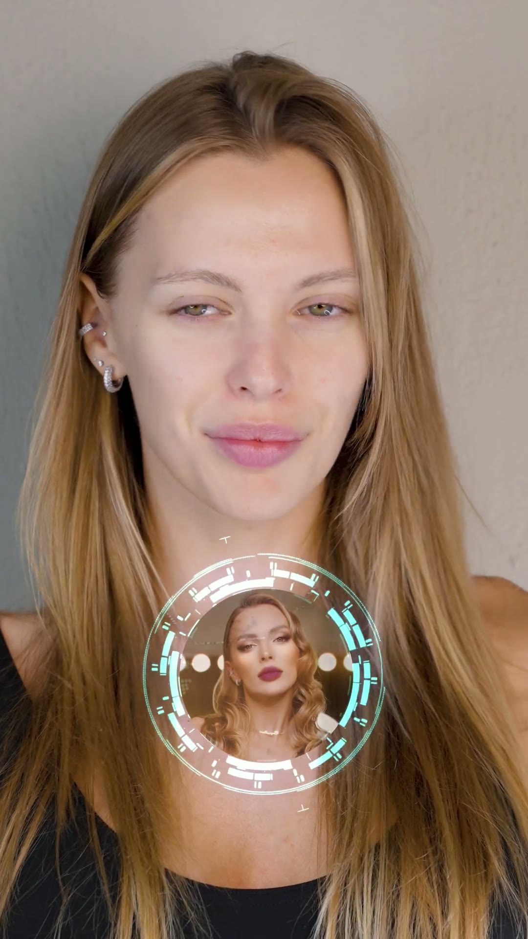 Vertical reel showing a beauty transformation