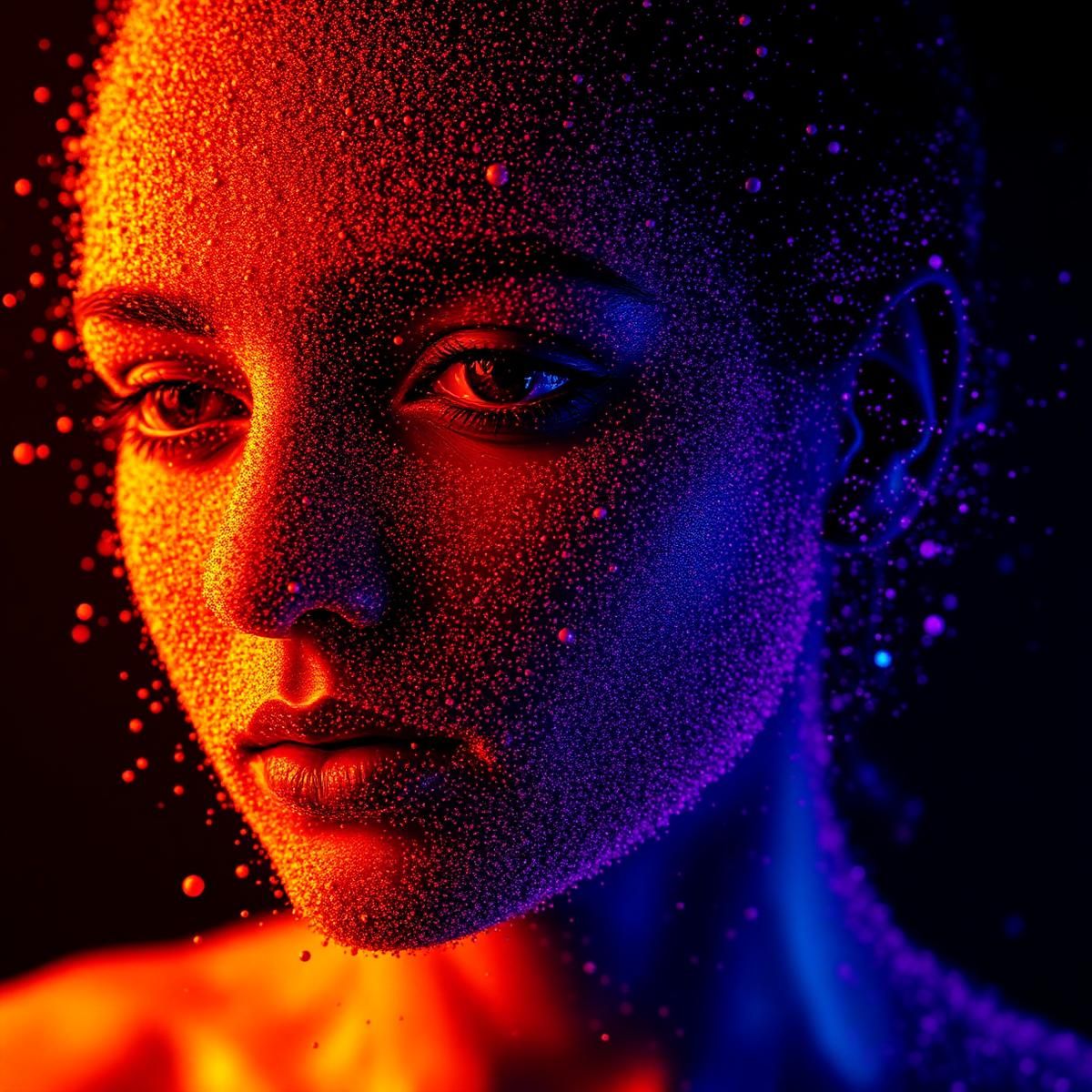Generative artwork of a portrait dissolving into particles